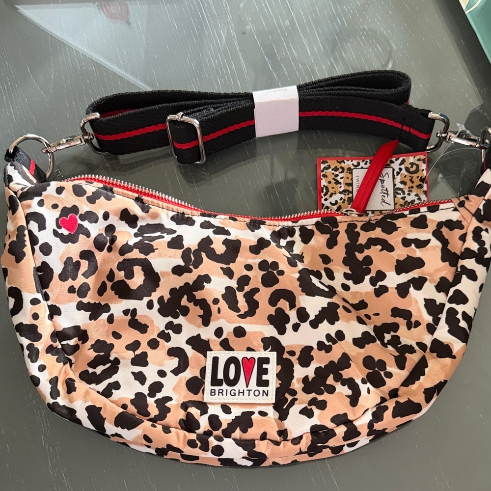 Brighton Leopard Print Crossbody Bag in Tan, Black & Red